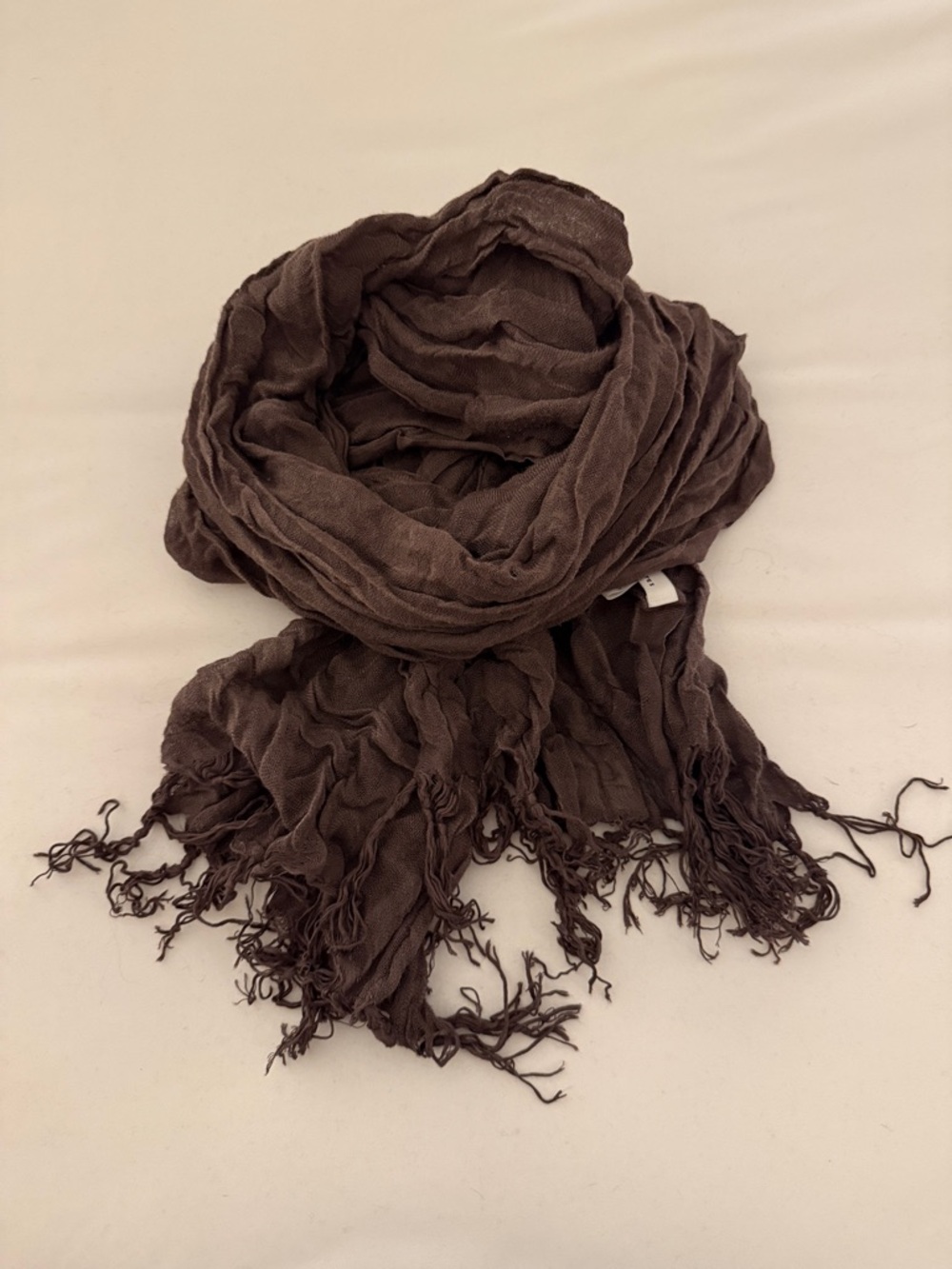 Soft Crinkle Fringe Scarf — Dark Brown